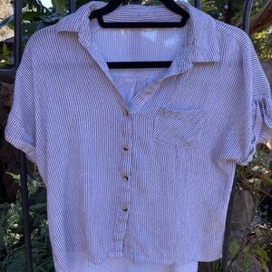 Striped Button-Down Shirt in White and Blue